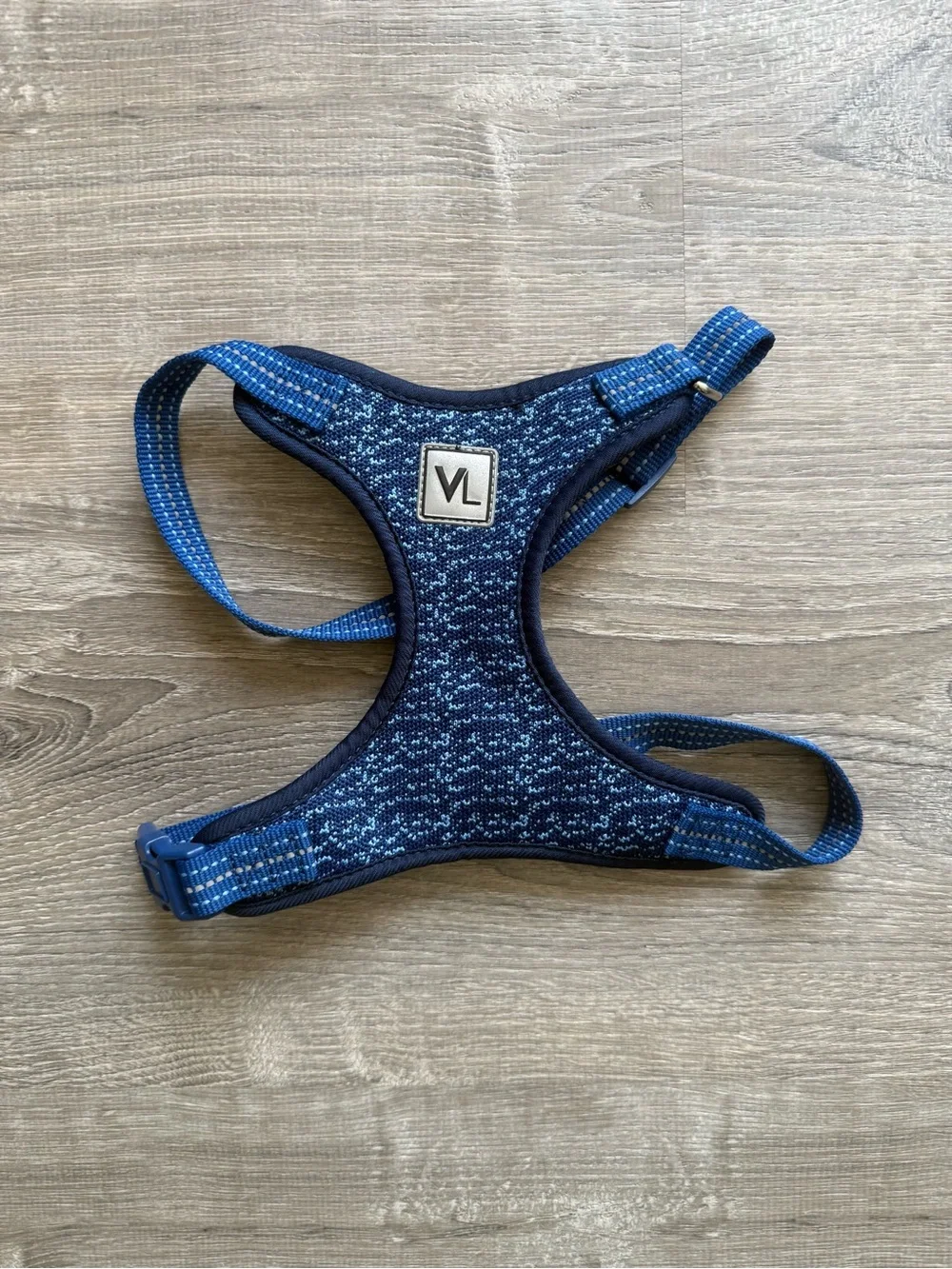 Vibrant Life Flex Knit Medium Dog Harness Soft Adjustable Navy Bright Blue EUC